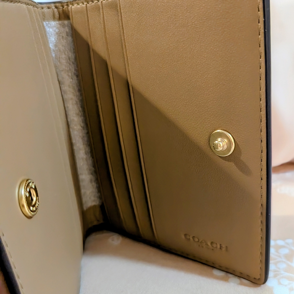 Coach Brown and Tan Wallet with Gold Clasp - Picture 5 of 6